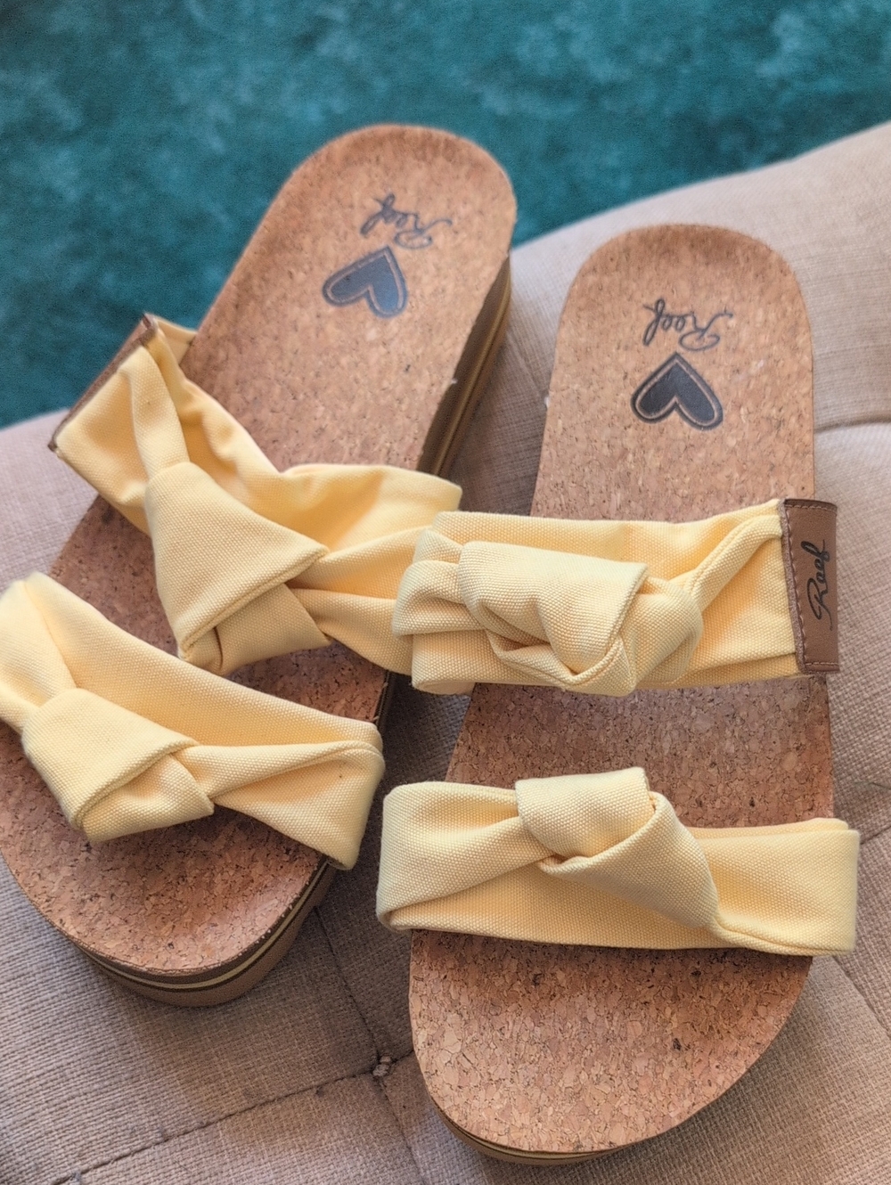 Reef Yellow Knotted Double-Strap Cork Slide Sandals